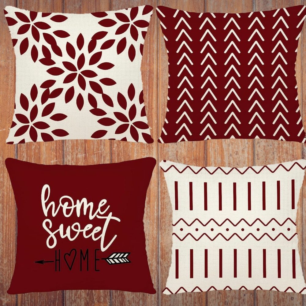 Decorative Pillow Covers Burgundy Modern Couch Throw Accent Indoor Outdoor Cases